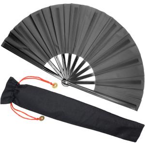 Zolee Large Rave Clack Fan for Line Dancing - Boots on The Ground Folding Hand Fan - Foldable Chinese Tai Chi Kung Fu Fan - for EDM, Music Festival, Hot Flashes, Event, Party, Dance (Black)