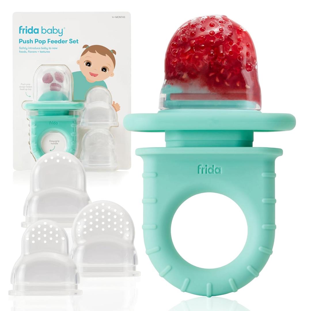 Frida Baby Push Pop Silicone Feeder, Baby Fruit Food Feeder to Safely Introduce New Foods, Fresh + Frozen, Breastmilk Popsicles, BPA Free, Dishwasher Safe | 3 Count, Teal