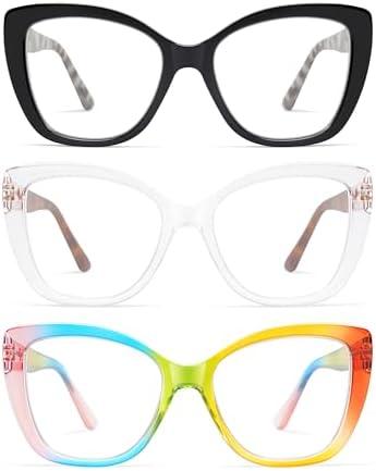 3-Pack Trendy Oversized Cat Eye Reading Glasses for Women Stylish Square Blue Light Blocking Readers AM6141