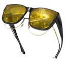 2 Pack Night Vision Driving Glasses Fit Over Eyeglasses for Men Women, Anti Glare Polarized Night time Glasses Yellow Lens