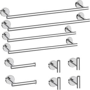 Newfun 10Pcs Polished Chrome Bathroom Hardware Set - Includes 24&18inch Towel Bar, Robe Hook, Toilet Paper Holder, 2 Pack 5 Piece Bathroom Accessories Set Stainless Steel Wall Mounted