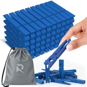 RIVEDA 50pcs Colored Wooden Clothes Pins, 2.9inch, Clothespins for Classroom, Clip Hanging Photos, DIY Clips for Crafts, Decorations (Dark Blue)