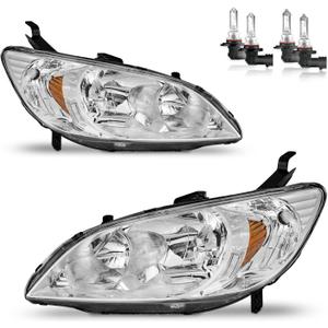 Headlights Assembly for 2004-2005 Honda Civic 2/4Door Halogen Headlamp Replacement, High/Low Beam W/Bulbs, Driver & Passenger Side