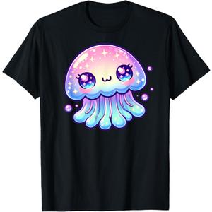 Cute Kawaii Jellyfish Anime Fun Blue Pink Sea Critter T-Shirt, size: XS