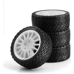 1/10 RC Rally Car Tires 12mm Hex Plastic Wheels Rims & On Road Tyres for 1/10 Scale RC Rally Racing Car Tamiya XV01 XV02 TA06 TT01 TT02 PTG2 144001 A959 HPI KYOSHO RC On-Road Car 4PCS (White)