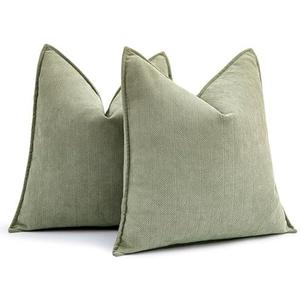 MIULEE Pack of 2 Sage Green Decorative Pillow Covers 24x24 Inch Soft Chenille Luxurious Couch Throw Pillows Farmhouse Cushion Covers Euro Shams with Elegant Design for Sofa Bed Living Room Home Decor