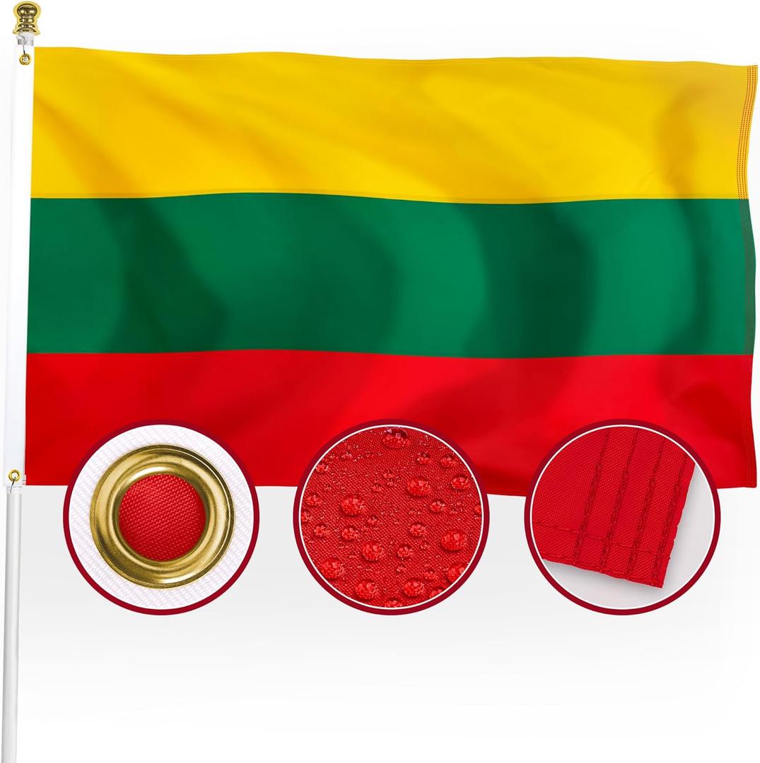 XIFAN Premium Nylon Lithuania Flag 3x5 Outdoor, Double Sided Heavy Duty 210D Nylon Republic of Lithuania National Country Flags, with Sewn Stripes/4 Stitch Hemming/Brass Grommets