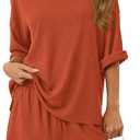 PRETTYGARDEN Womens 2 Piece Sets 2026 Oversized Vneck Half Sleeve Tops Shorts Lounge Set Casual Summer Travel Beach Outfits (S)