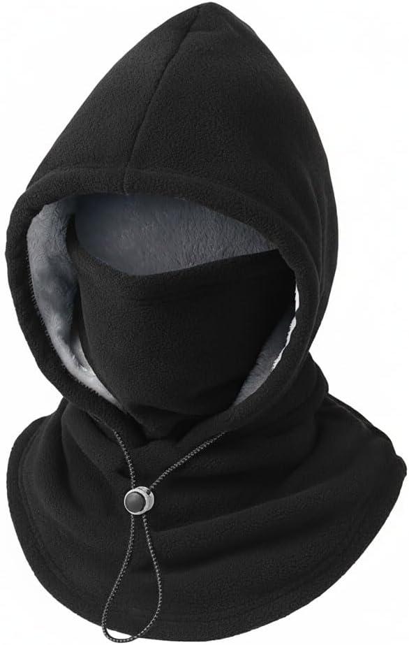 Thickened Balaclava Face Mask, Winter Polar Fleece Ski Mask for Men Women, Face Cover Hat Scarf Hoodie Black/Gray (One Size)
