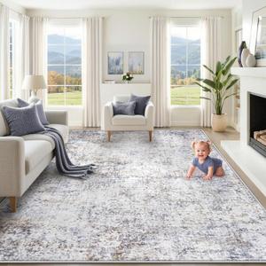 XLUEZ 9x12 Area Rug for Living Room, Washable Modern Abstract Large Area Rug Neutral Soft Non Slip Kids Rug Stain Resistant Indoor Carpet for Bedroom Dining Room Playroom Office (Bluegrey, 9'x12')