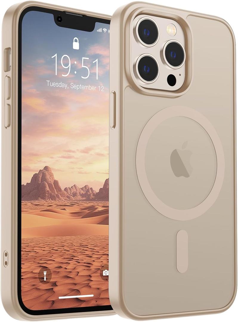 SUPFINE Magnetic for iPhone 13 Pro Case(Compatible with MagSafe)(Military Grade Drop Protection) Slim Translucent Matte Shockproof with Anti-Fingerprint Phone Case,Desert Gold