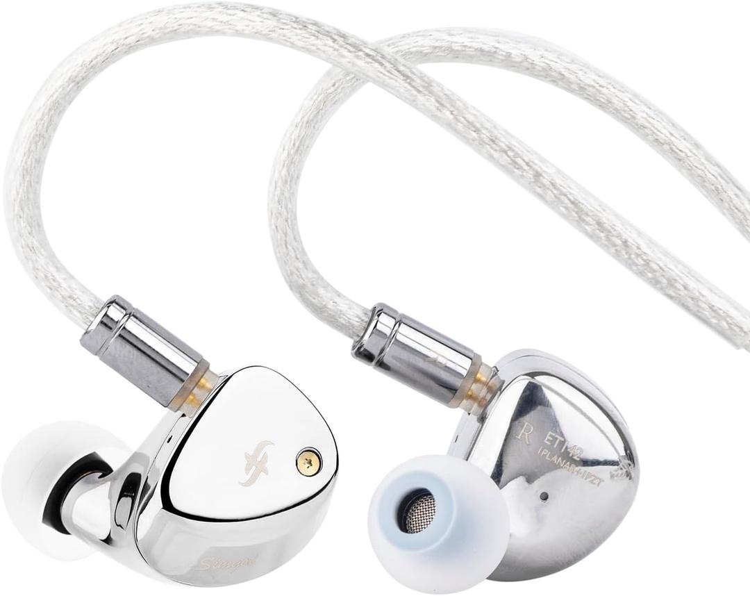Linsoul SIMGOT ET142 in Ear Monitor, 1 Planar + 1 PZT Hybrid Driver HiFi IEM Earphone, Wired Earbuds with Replaceable Tuning Nozzles, Detachable Silver-Plated OFC Cable for Musician Audiophile