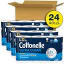 Cottonelle Ultra Clean Toilet Paper with Active CleaningRipples Texture, Strong Bath Tissue, 24 Family Mega Rolls = 132 Regular Rolls (4 Packs of 6) (353 sheet (Pack of 24))