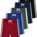 YERIOK 5 Pack Boys Athletic Shorts Boys Shorts Mesh Basketball Soccer Quick Dry Gym Clothes for Kids with Drawstring (6-7 Years, Black, Navy Blue, Medium Gray, Royal Blue, Red)