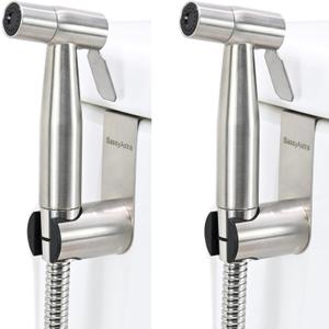Handheld Toilet Bidet Sprayer Adjustable Water Pressure, with Hose, Feminine & Pet Wash Kit, Bathroom Hygiene Attachment for Cloth Diaper Cleaning (Quick Install, Stainless Steel) 2Pack