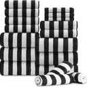 18 Pcs Black White Stripe Bath Towel Set with Hanging Loop-6 Bath Towels,6 Hand Towels,6 Washcloths Soft Family Towels Set Bathroom Towel Highly Absorbent Quick Dry Shower Towel for Beach Spa Gym