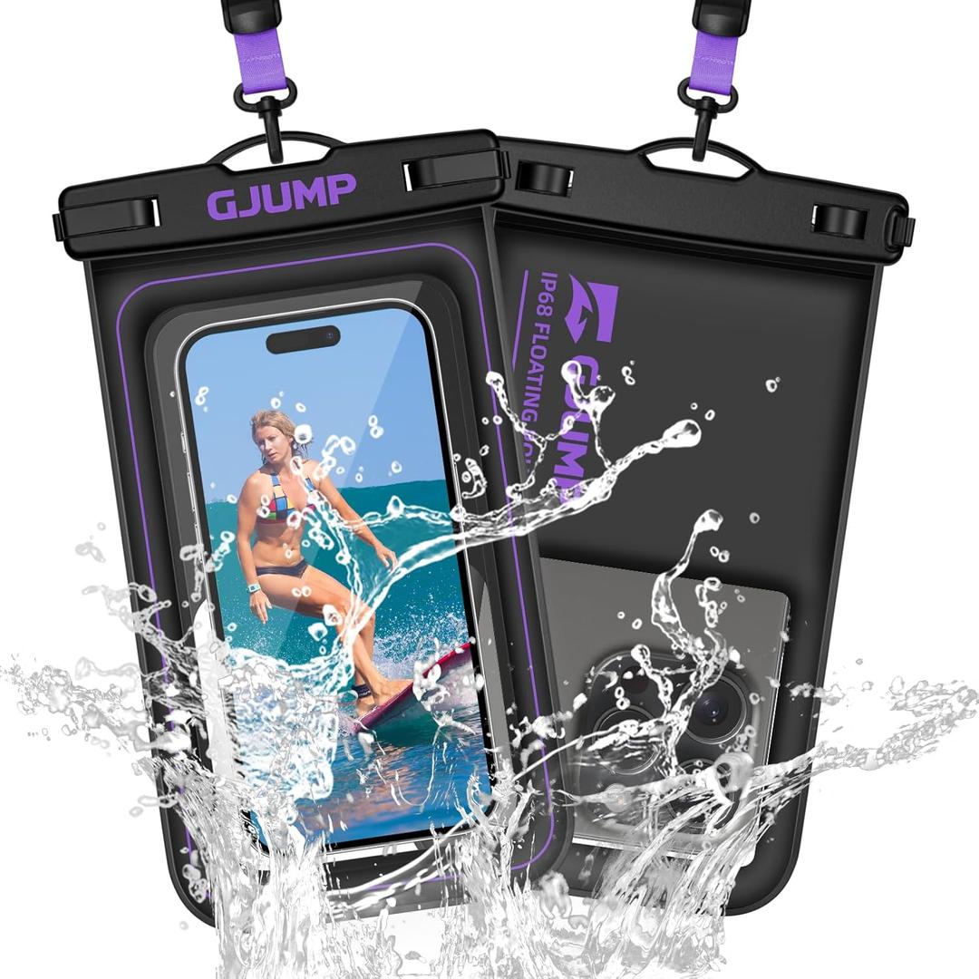 2 Pack Floating Waterproof Phone Pouch, Up to 8.3" IP68 Cellphone Dry Bag Compatible for iPhone 16 15 14 13 Pro Max Samsung Galaxy, Essential for Beach Cruise Ship (Purple*2)