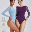 Avidlove Women Long Sleeve Body Suits Mesh Boat Neck Shapewear Bodysuit Crew Neck Leotards Going Out Tops Fall Outfits, M