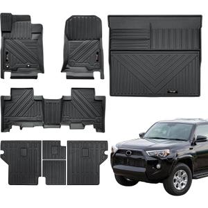 Floor Liners for 2013-2024 Toyota 4 Runner 5 Seat Accessories Floor Mats Trunk Cargo Mats and Backrest Mats All Weather TPE Rubber Protection Mat (5 Seat Full Set 8 Pcs)