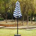Sunnyglade 7.5' Patio Umbrella Outdoor Table Market Umbrella with Push Button Tilt/Crank, 6 Ribs (Blue and White)