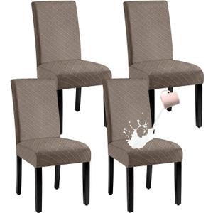 Waterproof Dining Chair Cover,Spandex Fabric Fit Stretch Chair Slipcover,Removable Washable Jacquard Parsons Chair Covers (Taupe, Set of 4)