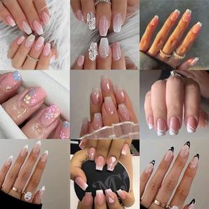 Jsiallye 216Pcs Pink Gradient Press On nails Short Square,9 Packs French Tip Press On Nails Almond,Fit Perfectly & Natural Reusable Stick on Nails in 24 Sizes