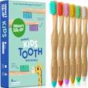 SmartLifeco Kids Bamboo Toothbrushes (6 Pack) - Extra Soft Bristles for Toddlers Teeth | Zero Waste Tooth Brushes for Children | Natural Wooden Child Size Handle | BPA Free, Eco-Friendly