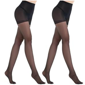 MEME & WEWE 2 Pairs Tights for Women, Sheer Stockings for Women Pantyhose, 20D High Waist No Rip Control Top Tight Pantyhose, (Black, Small)