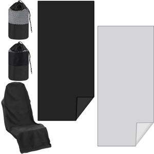 2 Pack Car Seat Towel Covers with Storage Bag Seat Post Workout Sweat Washable Cover Non Slip for Car Towel for Dog Pet Workout Outdoor Sport Activities (Black,Gray)