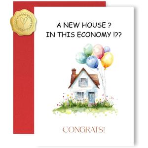 3 x Funny New Home Greeting Card, Housewarming Cards, Congrats Housewarming Gifts, In This Economy Fun Card Envelope and Sticker