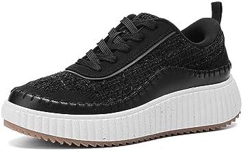 DREAM PAIRS Women Chunky City Tweed Comfortable Casual Platform Fashion Sneaker 7.5, Black