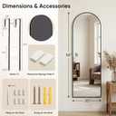 58"x20" Over The Door Mirror, Arched Full Length Mirror with Aluminum Frame, Adjustable Hooks, Wall Mounted or Standing for Bedroom Living Room, Black
