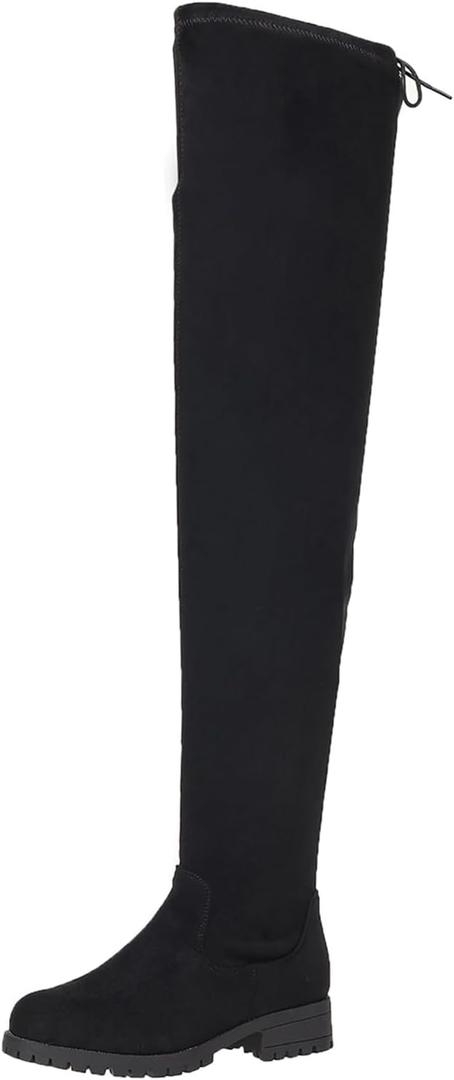 Women's Over The Knee Thigh High Chunky Low Flat Heel Boots Long Stretch Zipper Sexy Fall Fashion Boots Black Red Purple US5-11 (7)