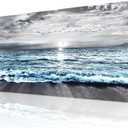 Wapluam Large Canvas Wall Art For Living Room & Bedroom Decor - Black & White Blue Sea Wave Pictures - Framed Beach Posters