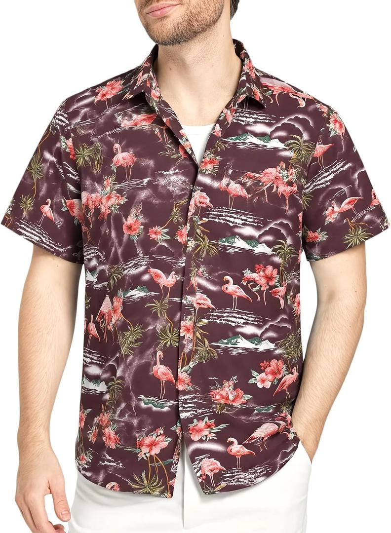 SSLR Pack Hawaiian Shirt for Men Flamingo Short Sleeve Casual Button Down Shirts Summer Beach Shirt (Purple, S)