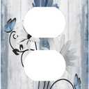 Rustic Farm Blue Daisy Floral Flowers Butterfly Outlet Covers 1 Gang Duplex Light Switch Cover Decorative Switch Plates Electrical Receptacle Faceplate Wall Plate for Farmhouse Bedroom Decor