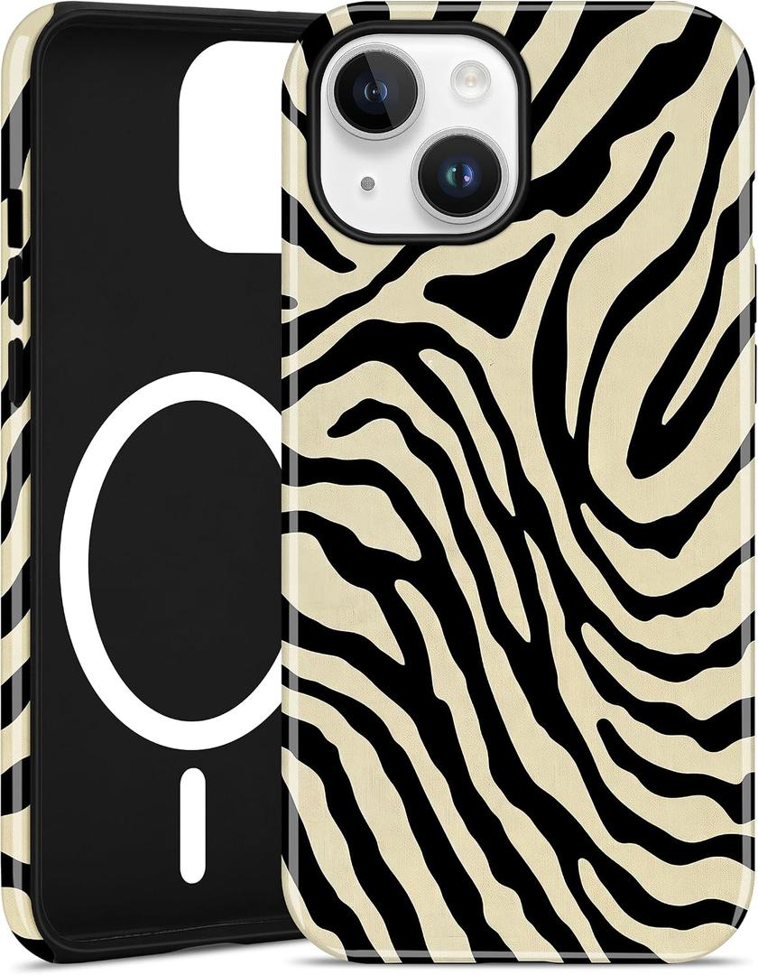 Jusy Magnetic Zebra Phone Case for iPhone 17 Pro,Beige | Compatible with MagSafe, Cute Aesthetic Zebra Design, TPU and PC Protective Shockproof Cover