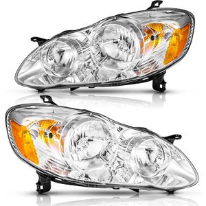 Headlights Assembly Pair for 2003-2008 Toyota Corolla S/CE/LE/XRS Sedan Headlamps Head Lights Replacement Driver and Passenger Side,Chrome Housing Amber Reflector Clear Lens