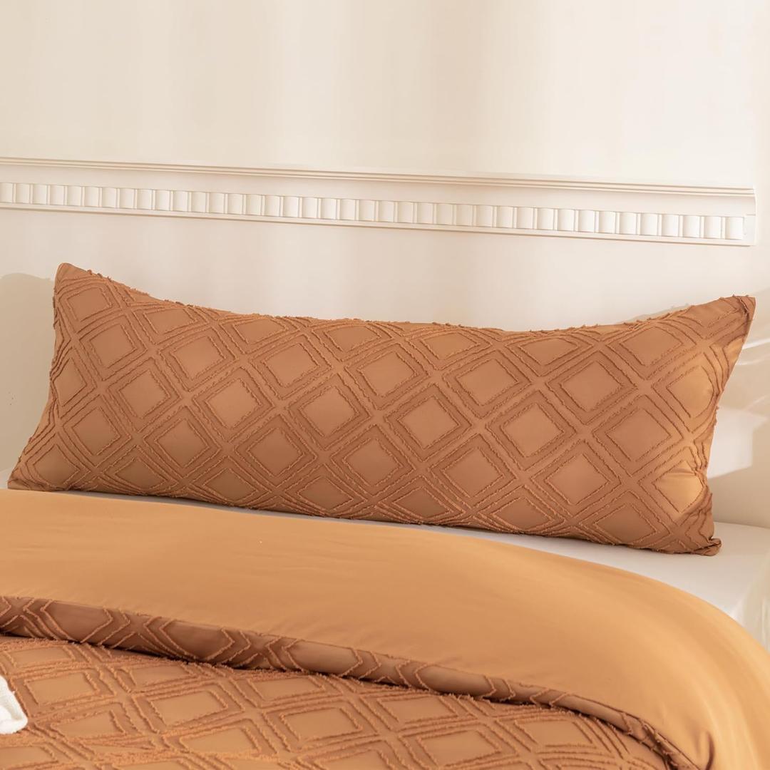JELLYMONI Pillowcases Body Size Rust 1 Pack Boho Plaid Bed Pillow Covers 20x54in Microfiber Envelope Pillow Shams Tufted Bohemian Jacquard Knit Textured (Pillows are not Included) (03 - Rust - Grid)