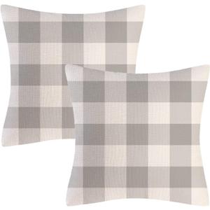 Grey and White Buffalo Check Plaid Throw Pillow Covers Farmhouse Decorative Throw Pillow Case Indoor Outdoor Cushion Cover Pillowcase for Sofa 18 x 18 Inch Set of 2
