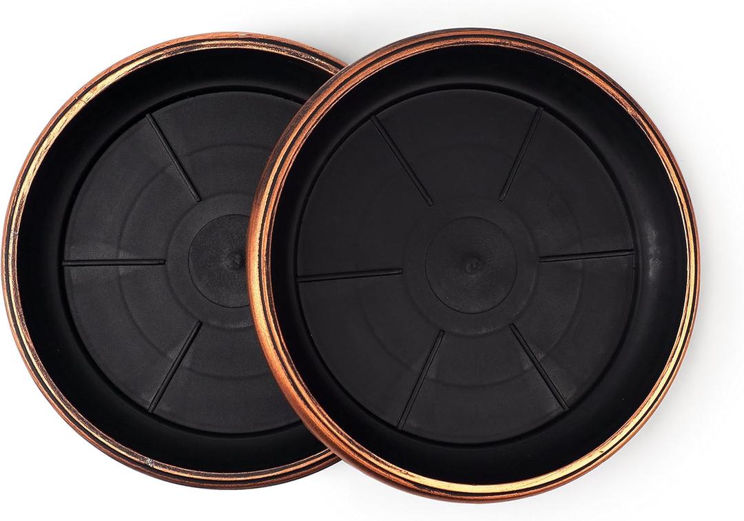 Decorative Heavy Duty Tray/Saucer (2 Pack) Rustic Medieval/French Country Look, Pot/Planter Base for Indoor/Outdoor Decor Use. Long Lasting, Reusable Light Weight (13 inches, Copper)