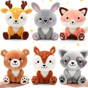 RoundFunny 5 Pcs Woodland Animals Toys 7 Inch Bear Rabbit Squirrel Deer Raccoon Fox Large Stuffed Animals Bulk for Woodland Baby Showers Party Decor Birthday Gifts Classroom Teacher Student Awards