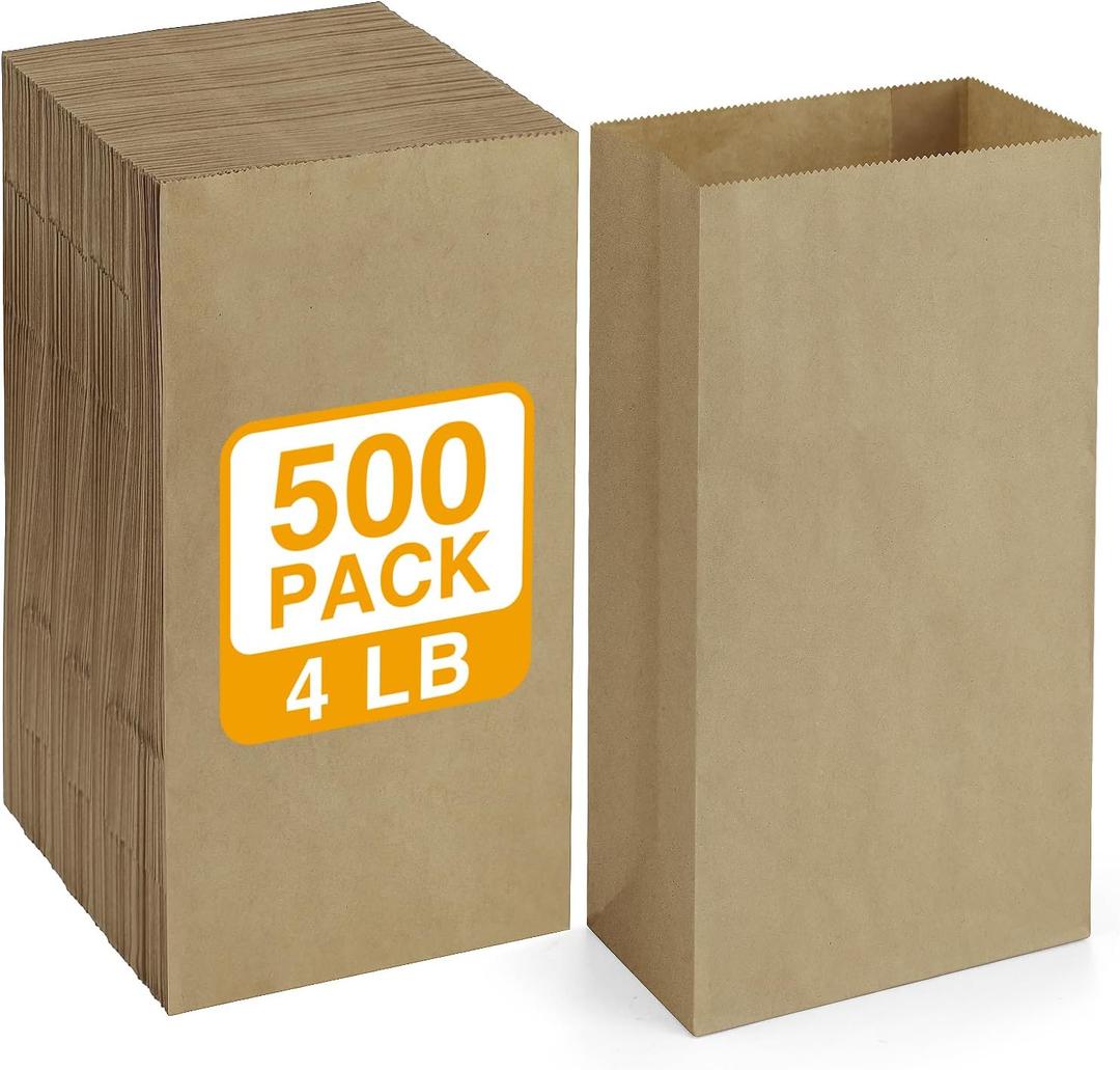 BagDream 500 Pack #4 Standard Lunch Bags, Natural Brown Kraft Paper Lunch Sacks Bulk for Snacks, Sandwich, Crafts, Party Favor Paper Bags 4 lb Capacity