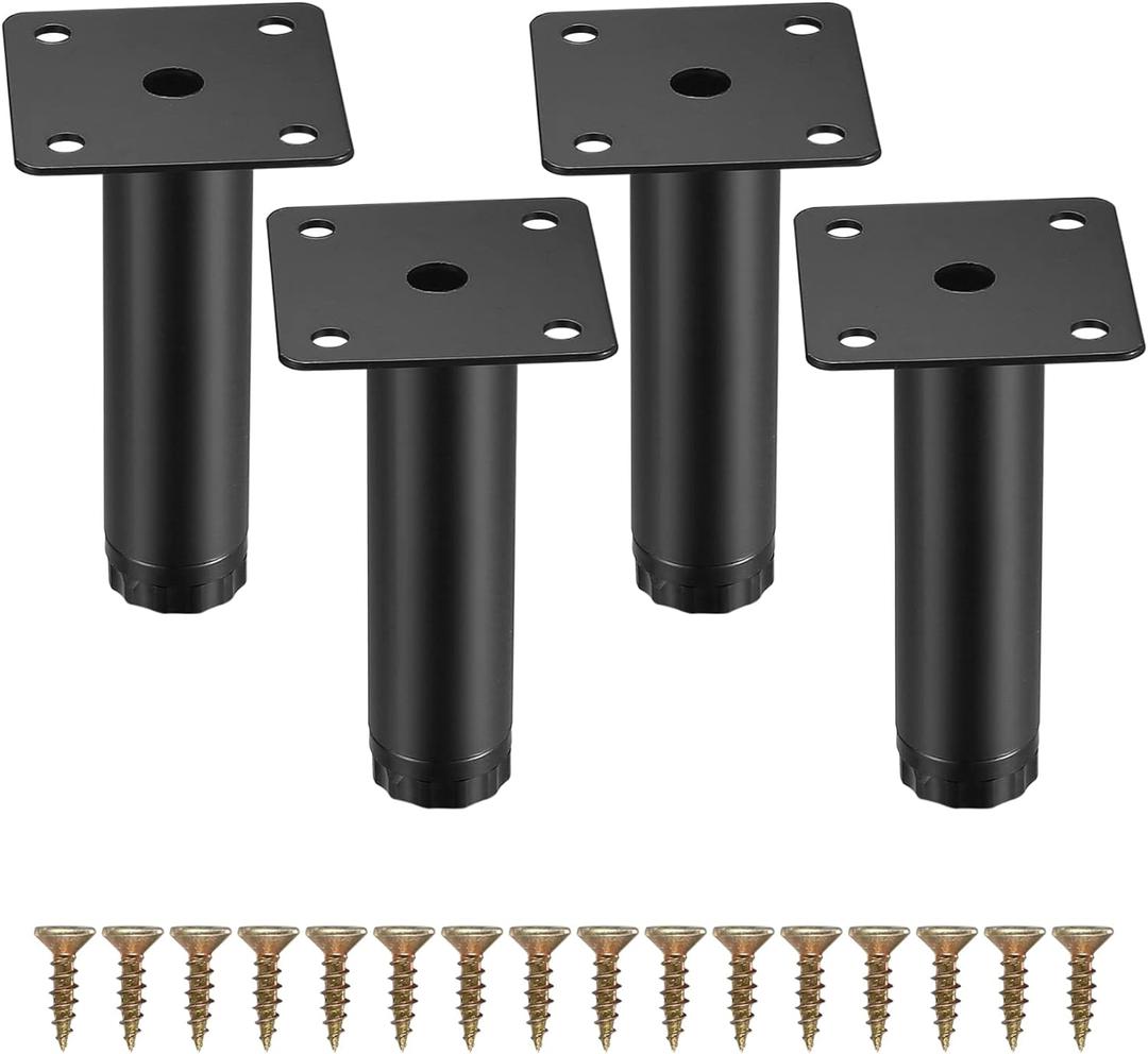 4 Pcs Furniture Legs, Metal Cabinet Legs, 4 inches/10 cm Adjustable Furniture Support Feet for Kitchen Shelves Sofa Table Chair Desk Cupboard Furniture Adjustable Legs Feet Foot