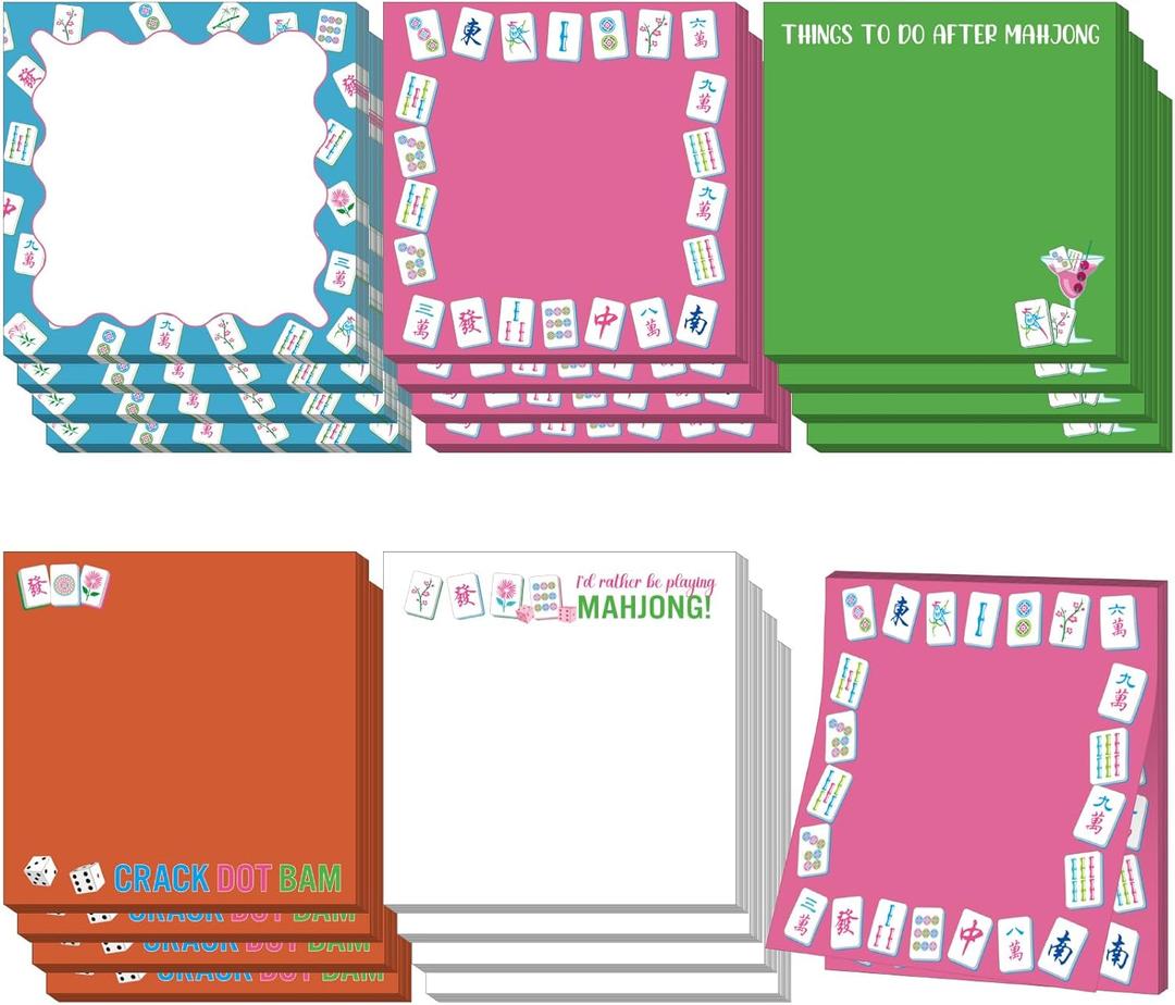 Gueevin 20 Pcs Mahjong Sticky Notes Pads Mah Jong Lovers Gifts for Birthday Mahjong Party Decorations Supplies(Novelty)