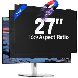 2 Pack 27 Inch Magnetic Computer Privacy Screen Filter for Monitor 16:9 Aspect Ratio, Removable Hanging Privacy Screen Shield, Anti-Glare Protector, Anti Blue Light Filter
