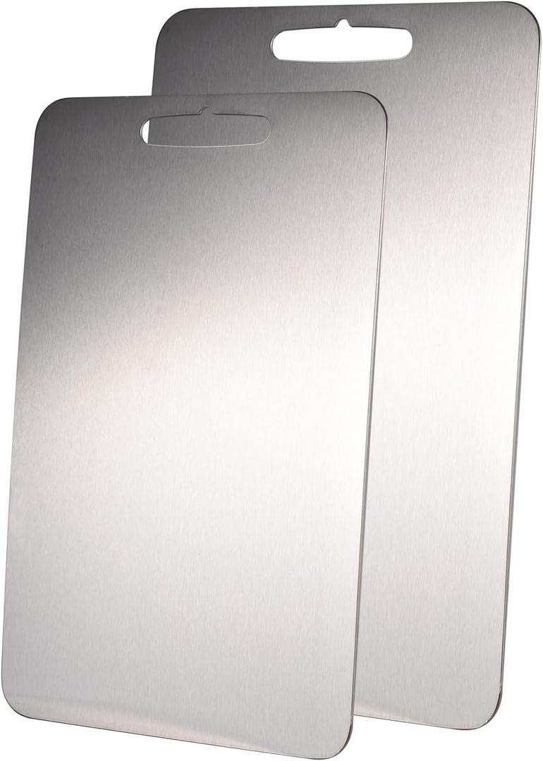2-Piece Cutting Board Stainless Steel with Handle 1.42x7.87in and 13.39x8.86in, Cooking Board Durable for Meat Fruit Vesgetable Non-Stick Chopping Board for Kitchen Camping Picnic Hiking 2-Piece Cutting Board Stainless Steel with Handle 1.42x7.87in and 13.39x8.86in, Cooking Board Durable for Meat Fruit Vesgetable Non-Stick Chopping Board for Kitchen Camping Picnic Hiking