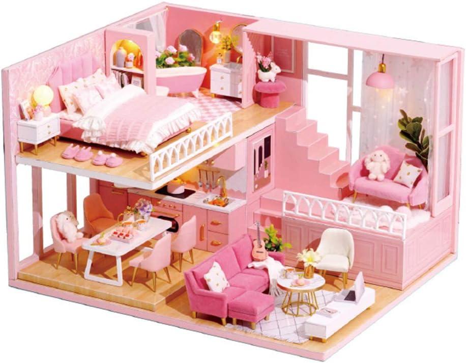 TuKIIE DIY Miniature Dollhouse Kit with Furniture, 1:24 Scale Creative Room Mini Wooden Christmas Doll House Accessories Plus Dust Proof & Music Movement for Kids Teens Adults(Warm Moments)