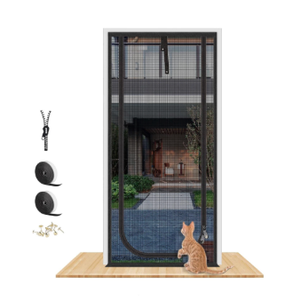 QWR Reinforced Cat Screen Door,Fits Door Opening Size 32''x 80'',Thickened Cat Proof Screen Door with Zipper Closure for Living Room,Kitchen,Bedroom (U-Type,Black)