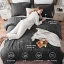 Waffle Weave Cotton Duvet Cover Full Size - 100% Cotton Duvet Cover Set for All Season, Textured PureWoven Breathable Bedding Sets 3 Pcs with 2 Pillow Shams, Zipper, 4 Conner Ties, Dark Grey